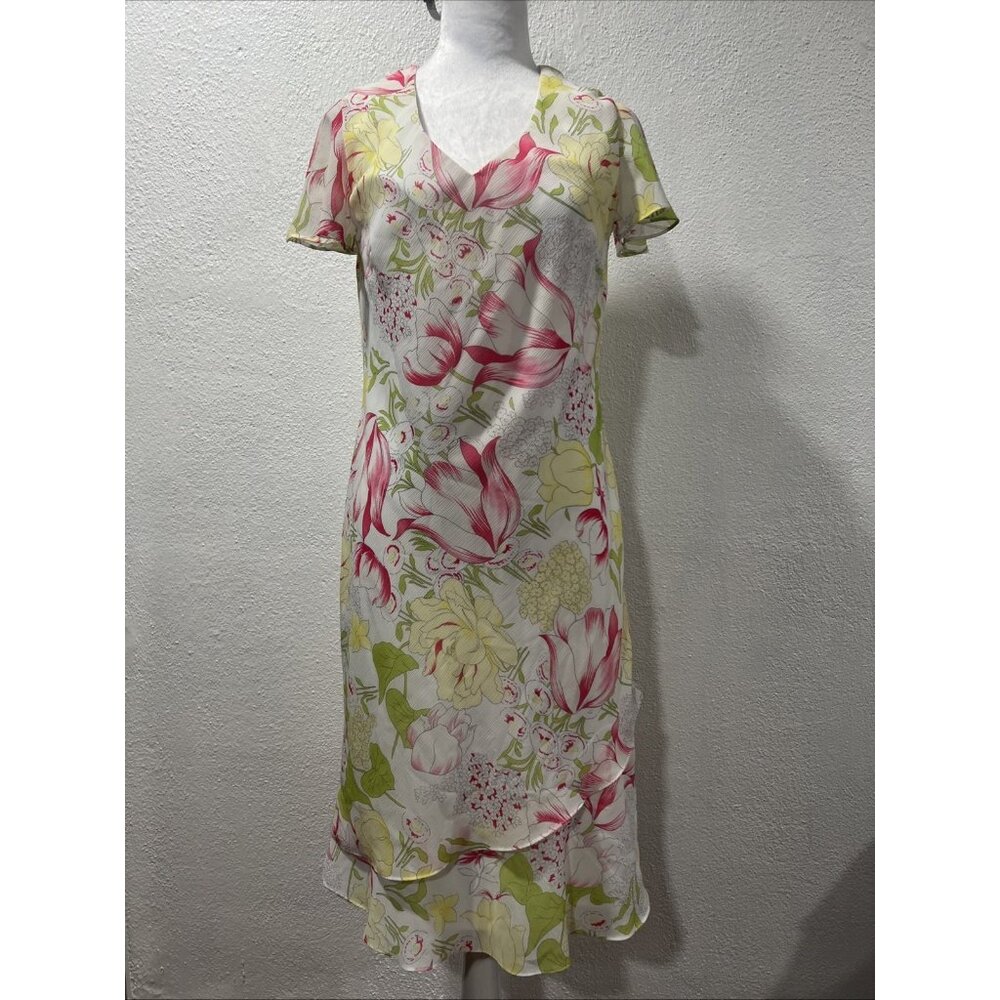 Scarlett Floral Short Sleeveless Lined Tiered Flared Dress Size 12